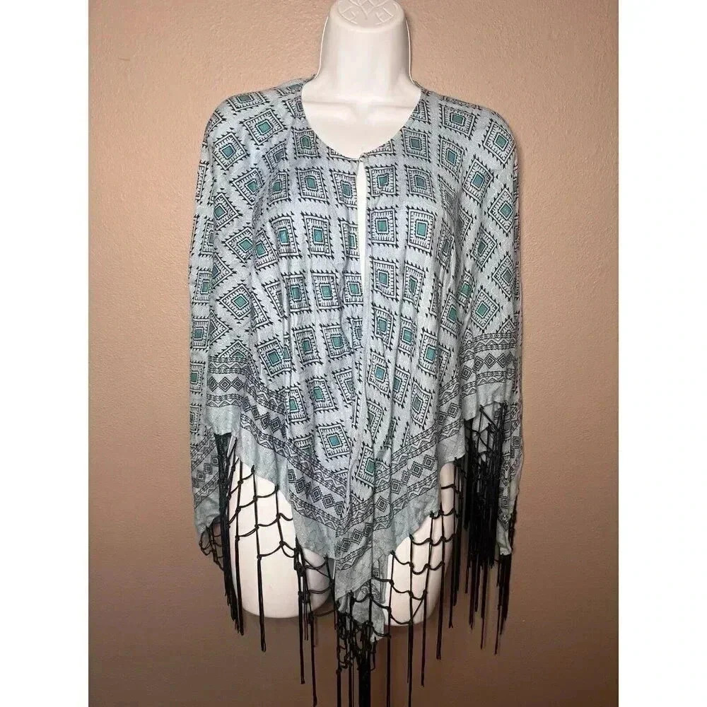 Theodora & Callum Tulum Fringed Cape - One Size
